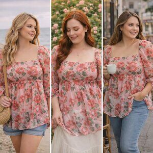 Vintage Thirty Thirty XL Sheer Floral Puff Sleeve Top • Coquette Cottagecore